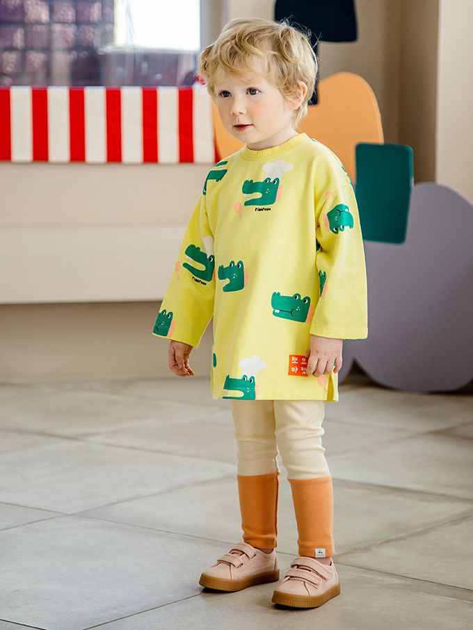 韓國 Pimpollo - 滿版鱷魚廚師長版套裝-黃X米