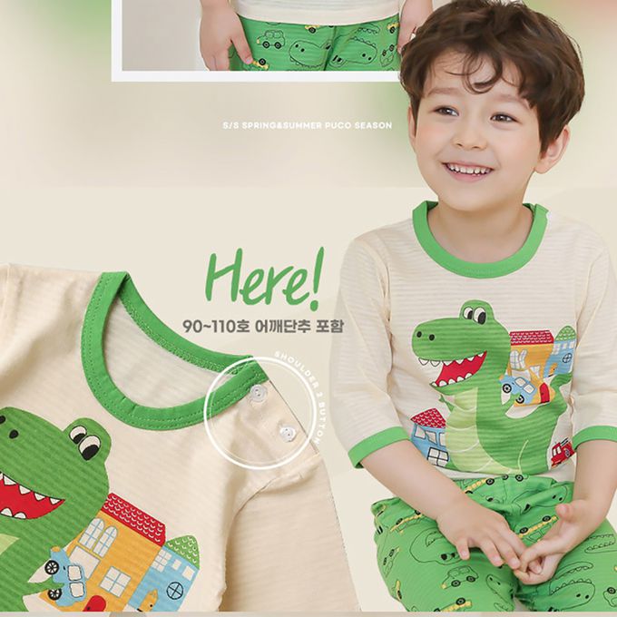 正韓 Puco - 超優質嬰幼兒/兒童七分袖100% 有機純棉家居服/睡衣-暴龍來襲