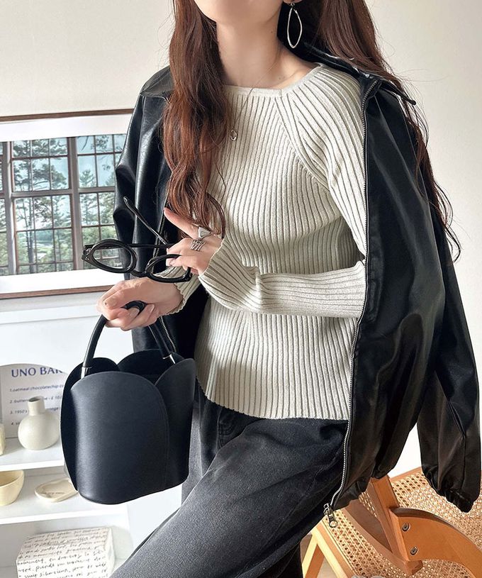 日本 Classical Elf - 優雅羅紋合身針織長袖上衣-象牙白