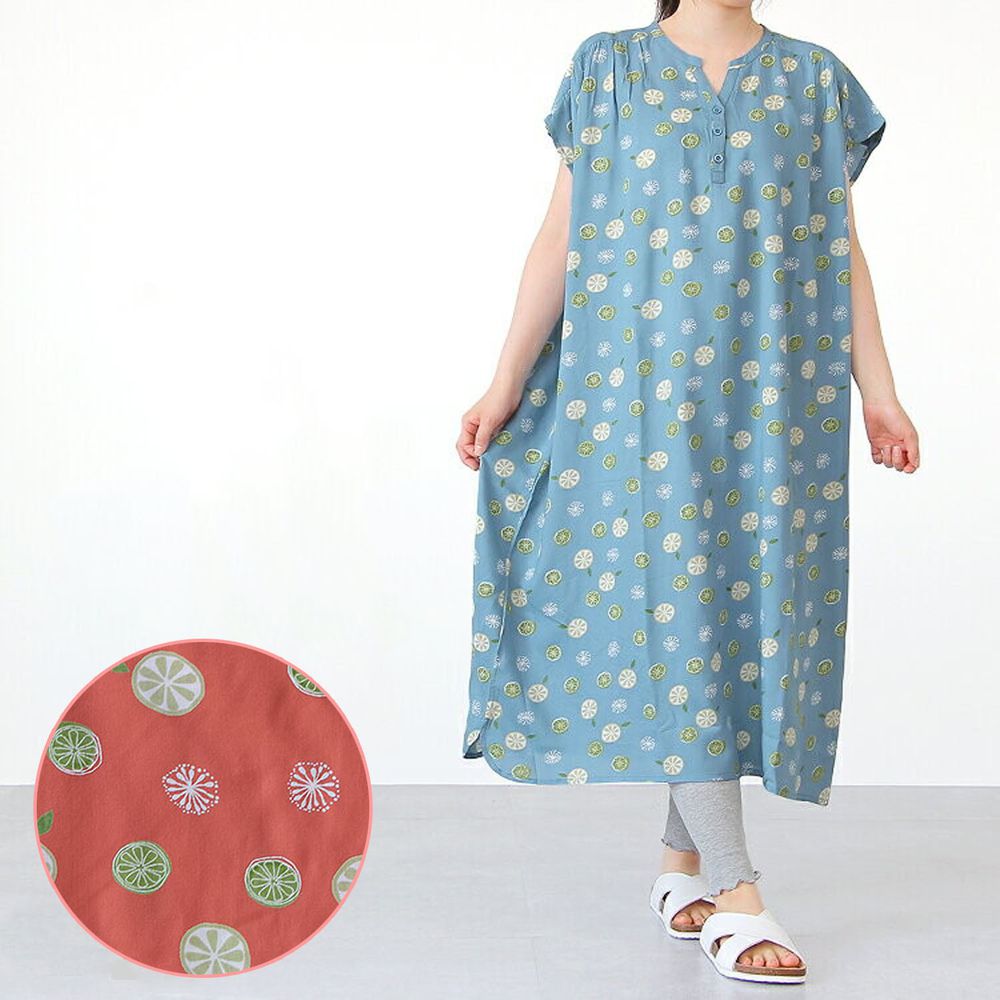 日本涼感服飾 - COOL 涼感柔軟舒適家居短袖洋裝/睡衣-檸檬-橘 (M-L Free)