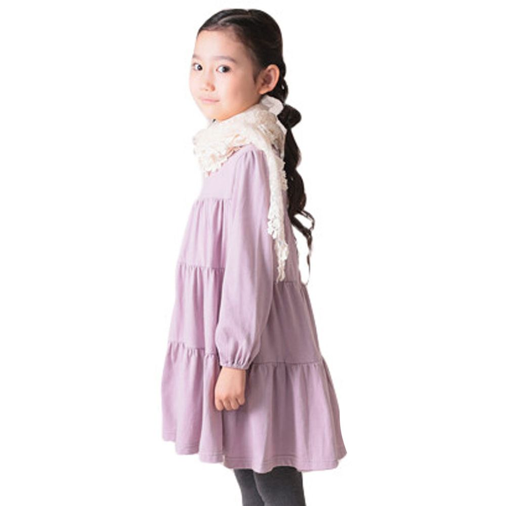 日本 TORIDORY - 純棉蛋糕層次長袖洋裝-薰衣草