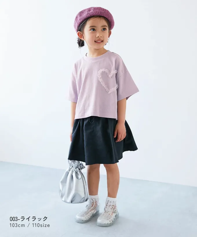 日本 devirock - 俏麗薄紗點綴短袖上衣-愛心-黑