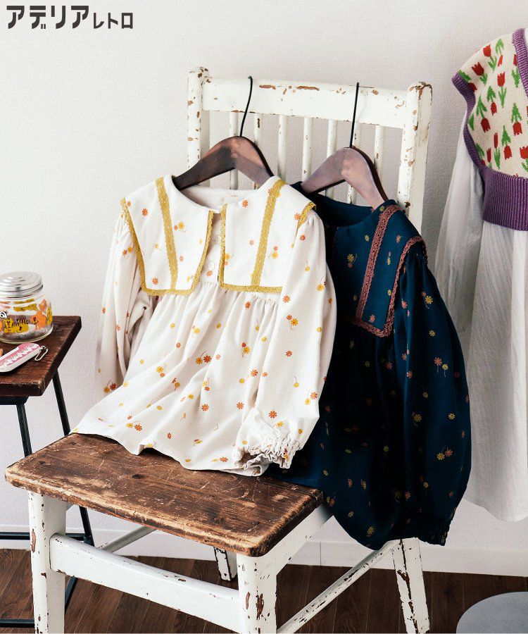 日本 BREEZE - 聯名款 昭和風文藝翻領長袖上衣-蒲公英點點-米白