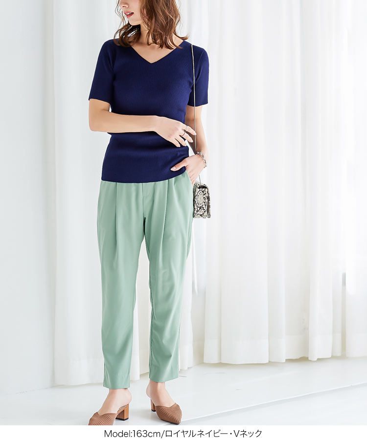 日本 Kobe Lettuce - 百搭羅紋短袖上衣(領型可選)-淺綠