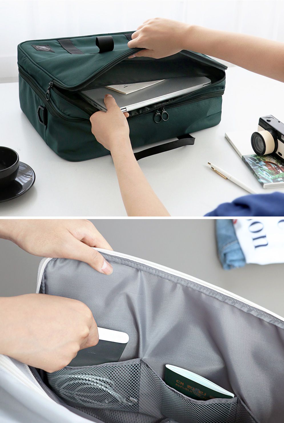 韓國 ICONIC - 防潑水多隔層旅行收納袋-迷霧藍 (40X30X16cm)