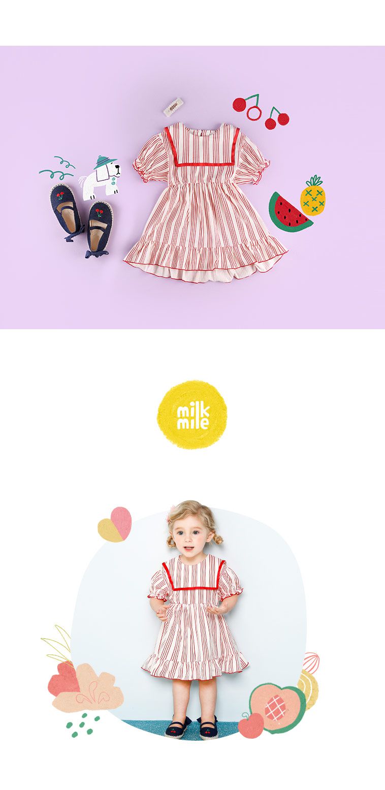 韓國 milk mile - 水手領紅條紋洋裝