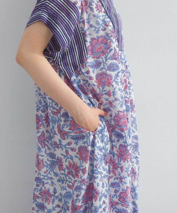 日本 Lupilien - 前後2way 自然風花卉印度棉輕盈洋裝-深灰x棕黃