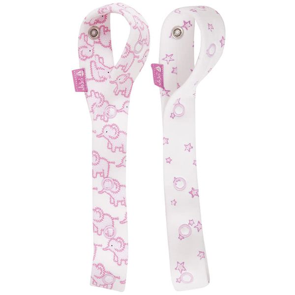 英國 JoJo Maman BeBe - 嬰幼兒玩具鍊/奶嘴鍊 兩入組-粉嫩大象