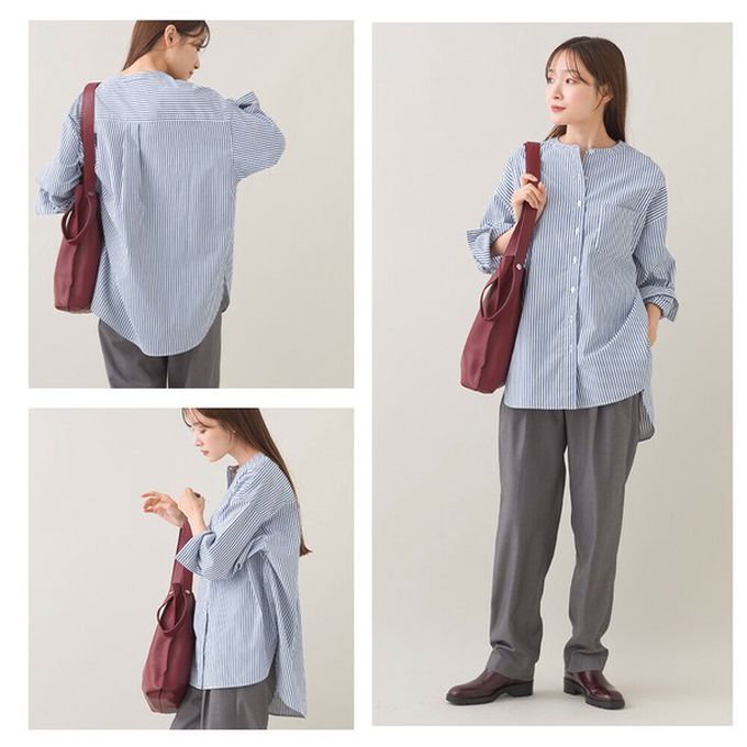 日本 OMNES - 柔滑科技棉 小立領長袖襯衫-白