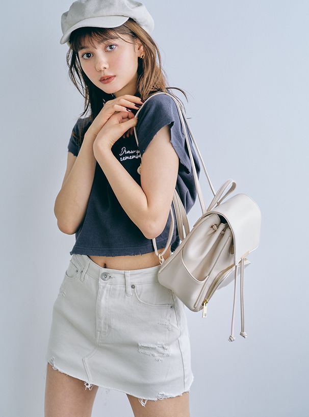 日本 GRL - 時尚皮質拉繩輕巧後背包-咖啡 (F)