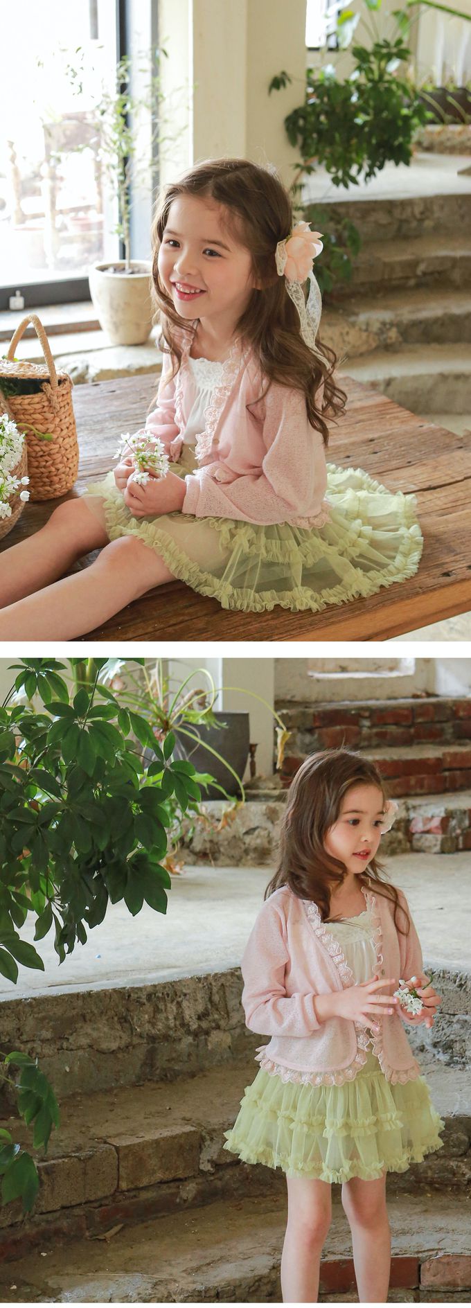 韓國 Puellaflo - 蕾絲花邊裝飾薄長袖外套-粉