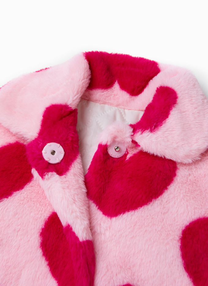 韓國 OZKIZ - 大愛心絨毛保暖翻領外套-粉