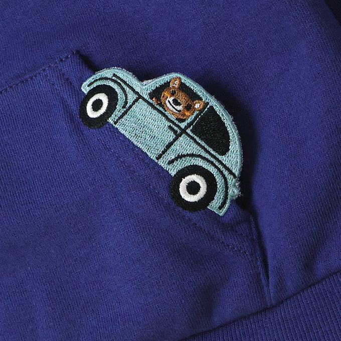 日本 ZOOLAND - 春季出遊印花裏毛長袖上衣-刺繡前口袋-灰