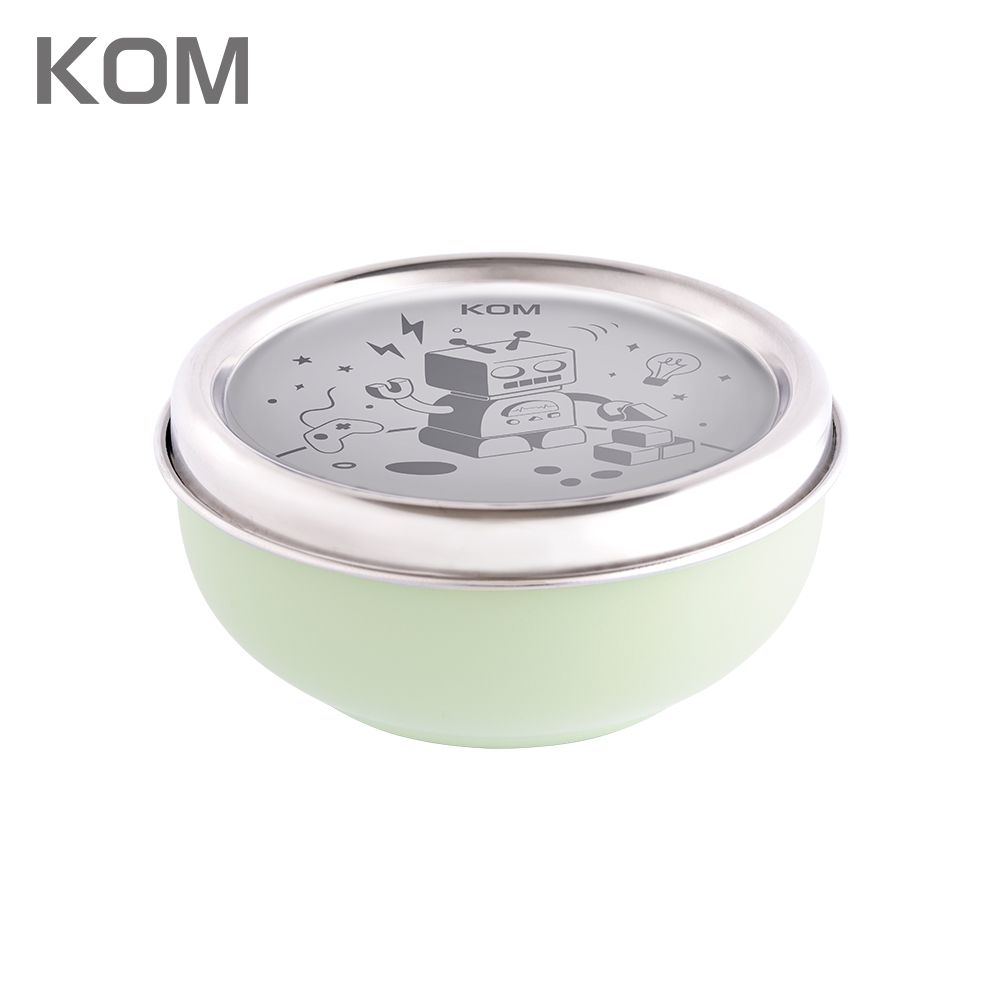 KOM - 夢想系列｜磨砂316不鏽鋼兒童隔熱碗-機器人-綠色-重量:160g  -容量:280ml