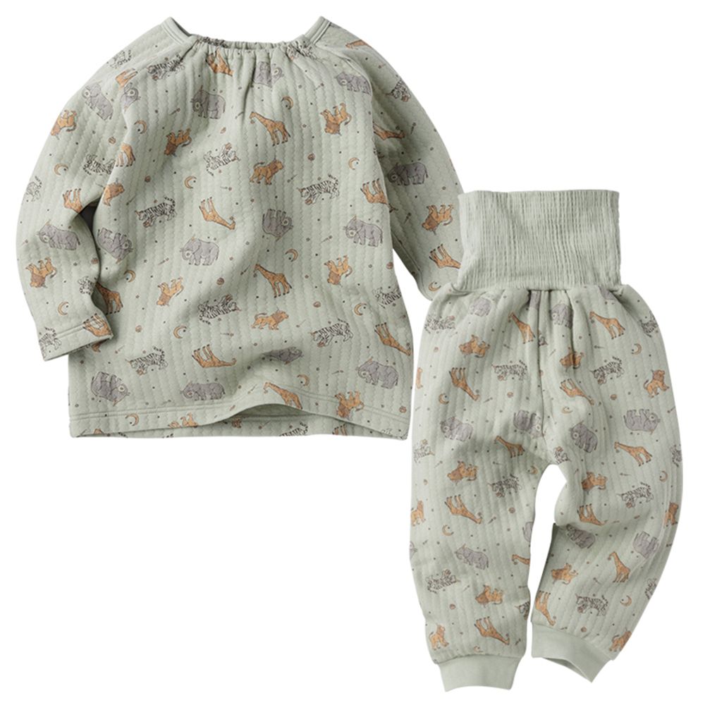 長袖家居服 套頭式-穿衣練習 動物-綠色