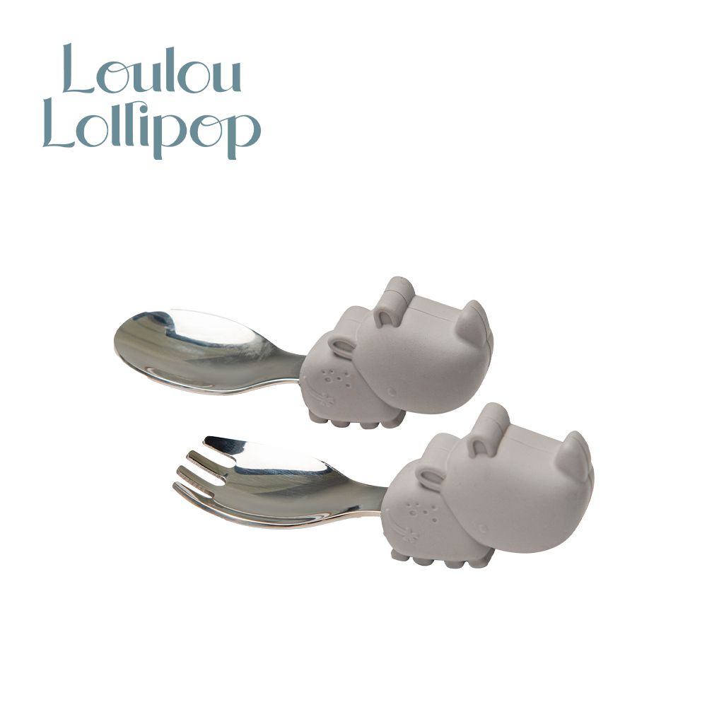 Loulou Lollipop - 加拿大 動物造型 304不鏽鋼學習訓練叉匙組-害羞犀牛