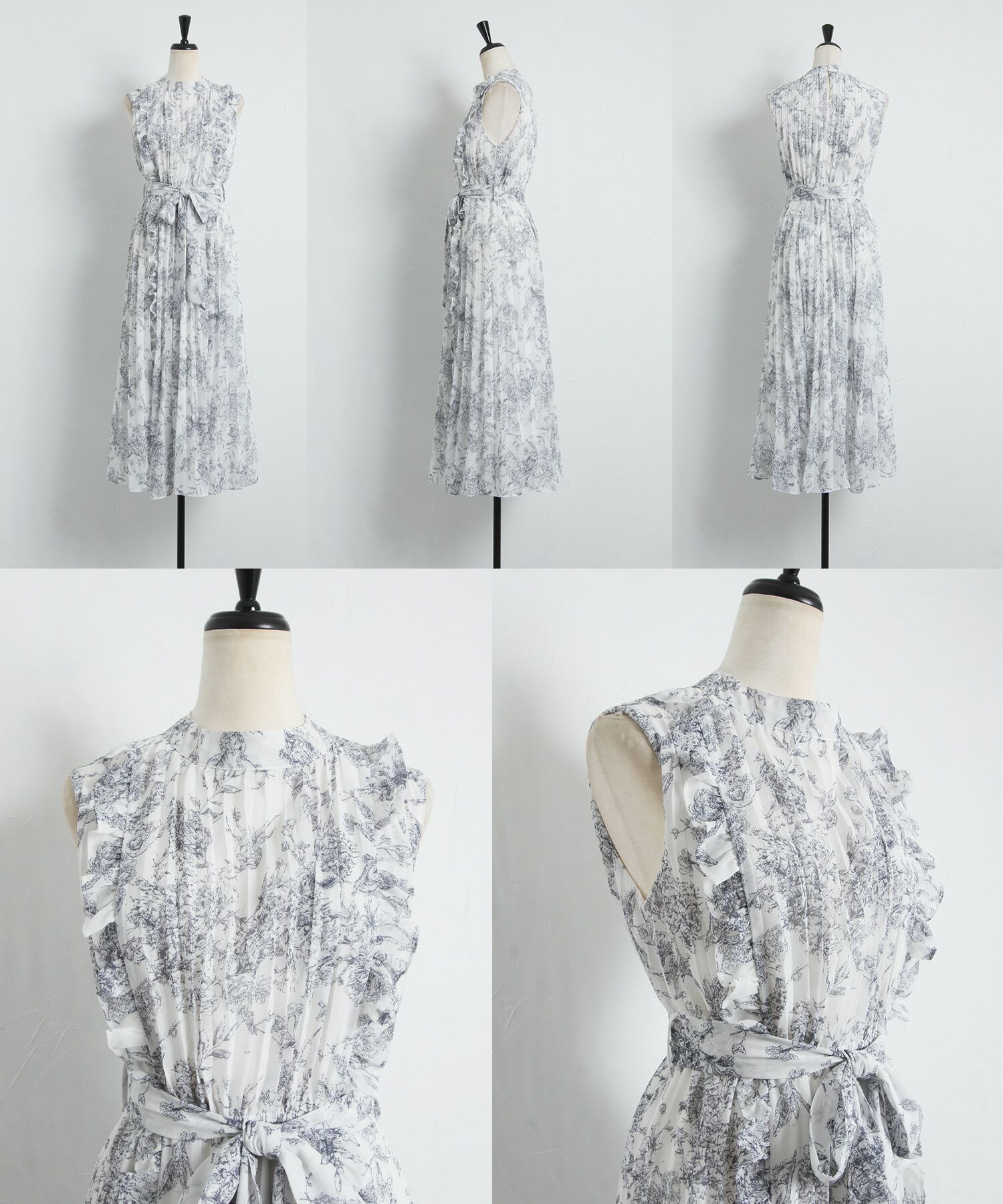 日本 tocco-closet - 波浪百褶綁帶雪紡洋裝-氣質杏