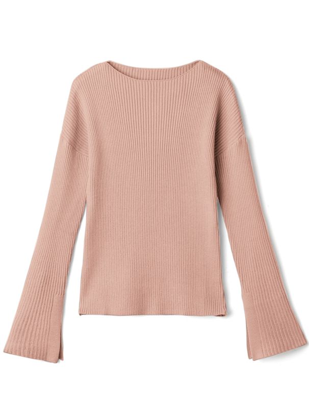 日本 GRL - 袖口剪裁船領羅紋長袖上衣-春芽綠