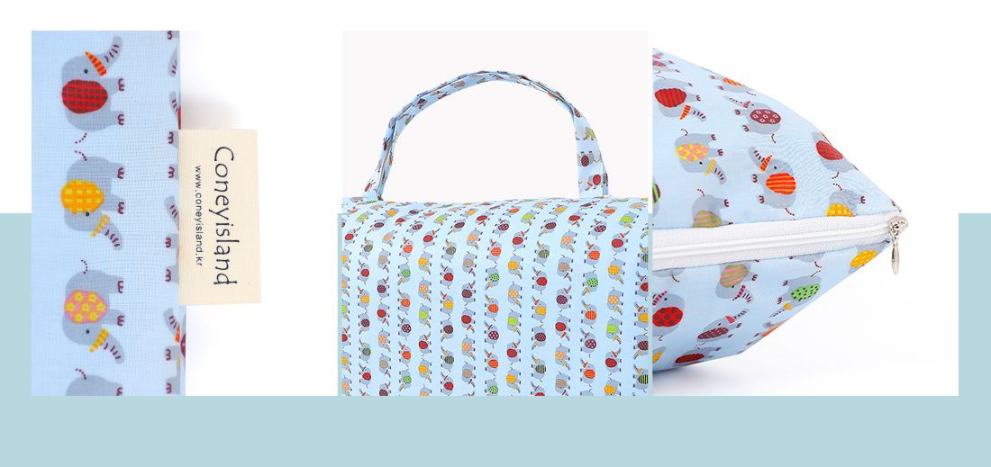 韓國 Coney Island - 雙面防水睡袋收納袋-藍色大象 (77.5X42.5cm)