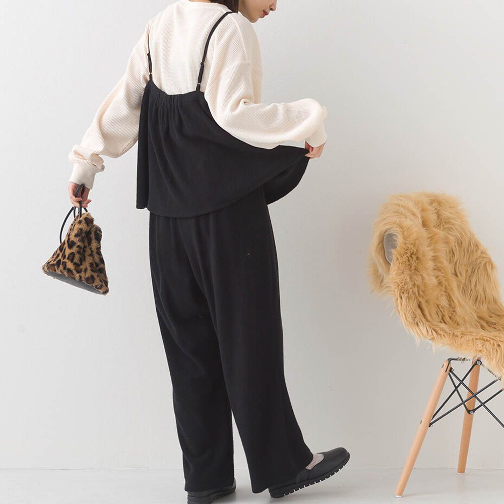 溫柔百搭毛氈感細肩帶2件式套裝-黑