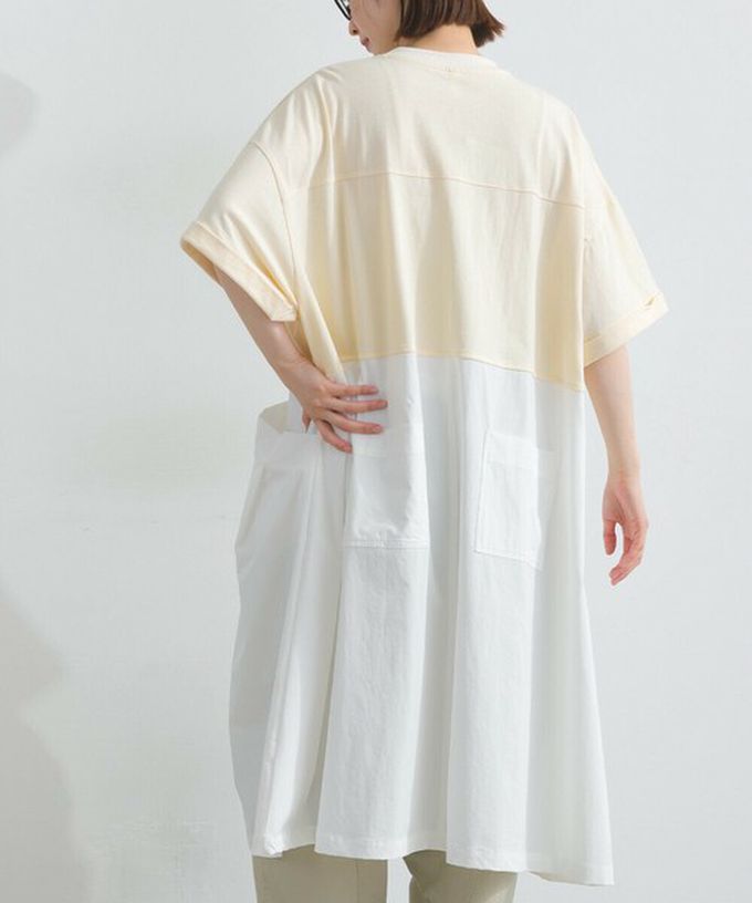 日本 Lupilien - 異素材撞色學院風俐落短袖洋裝-炭灰