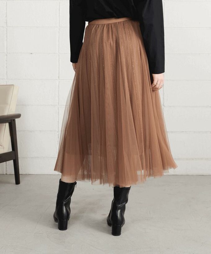 日本 Bab - 華麗優雅層次緹花鬆緊紗裙-質感黑