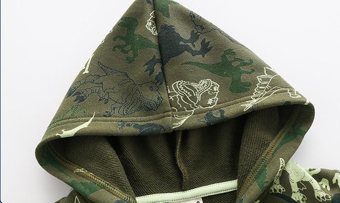 WELLKIDS - 連帽休閒長袖外套-迷彩恐龍-灰色