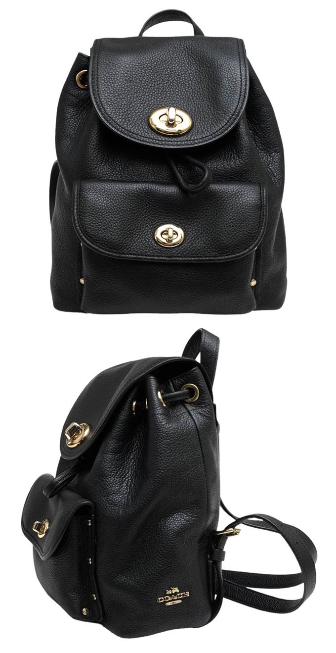 COACH - 前口袋皮革後背包 (黑)