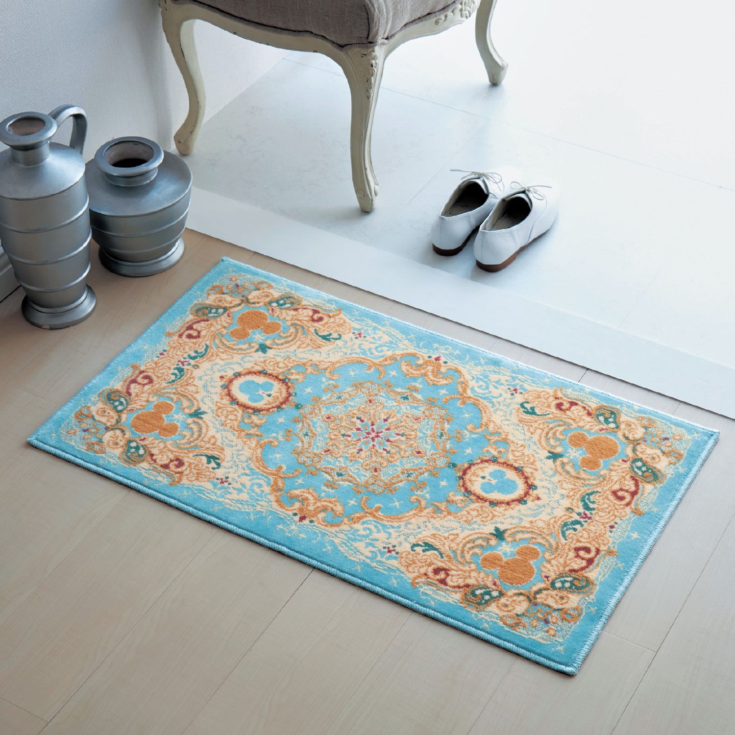 日本千趣會 - 迪士尼 日本製 腳踏墊(玄關/房門)-歐式古典-水藍色系