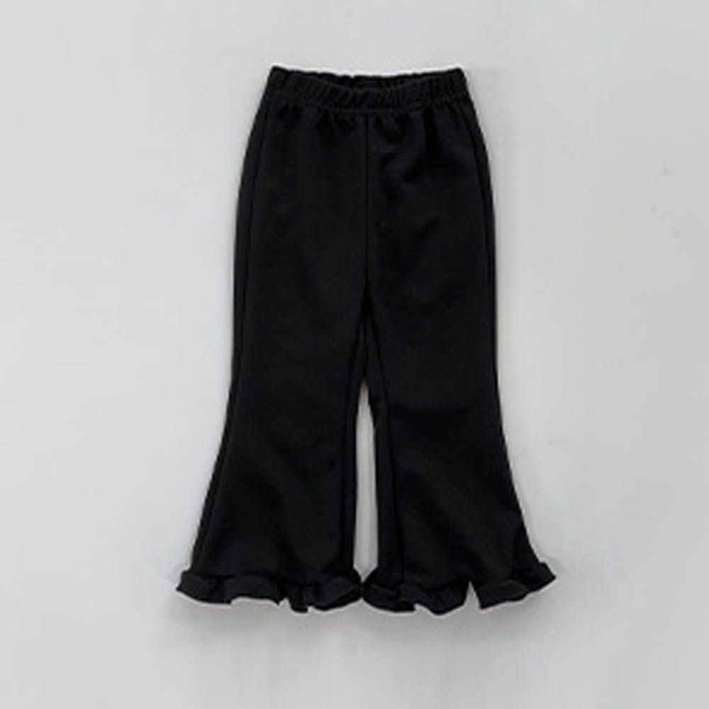 W.S.B. 鬆緊腰荷葉擺拼接小喇叭褲-黑