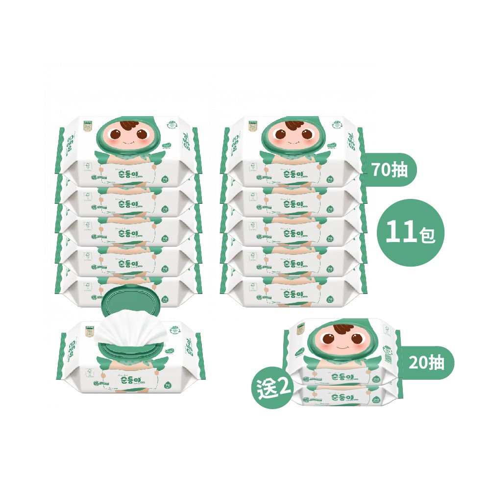 順順兒 - 極厚加大無香嬰兒濕巾(森林綠)11包(70抽)再送隨身包2包(20抽)