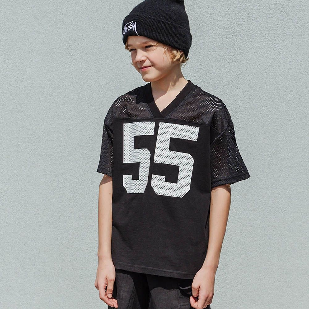 運動風網眼洞洞V領短袖上衣-黑