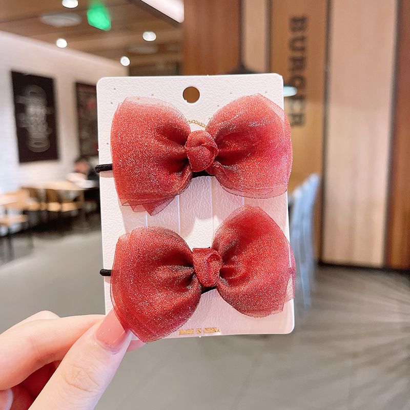 亮亮網紗蝴蝶結髮夾(2入組)-海軍藍