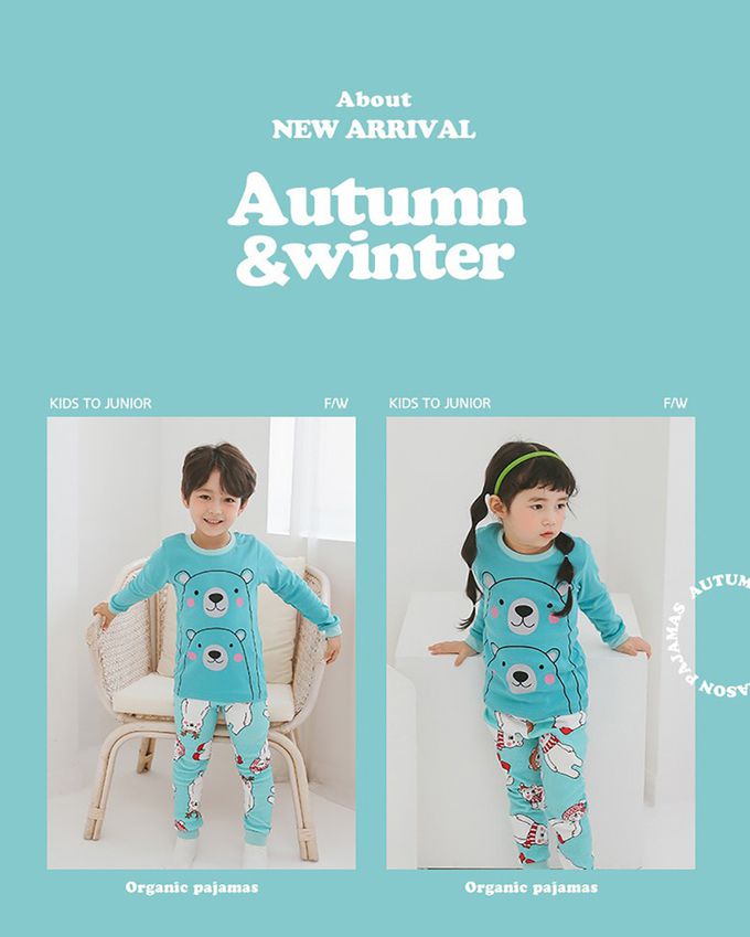 正韓 Puco - 超優質嬰幼兒/兒童長袖100% 有機純棉家居服/睡衣-抱抱北極熊