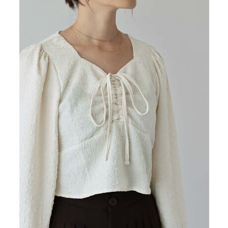 日本 BLUE EAST - 顯瘦氣質前綁帶長袖上衣-寶石藍