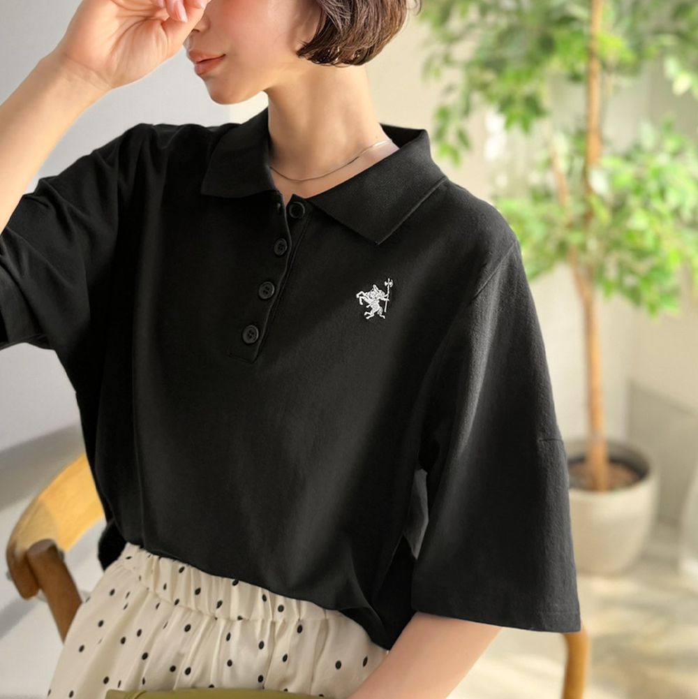 素雅經典logo刺繡短袖POLO衫-黑