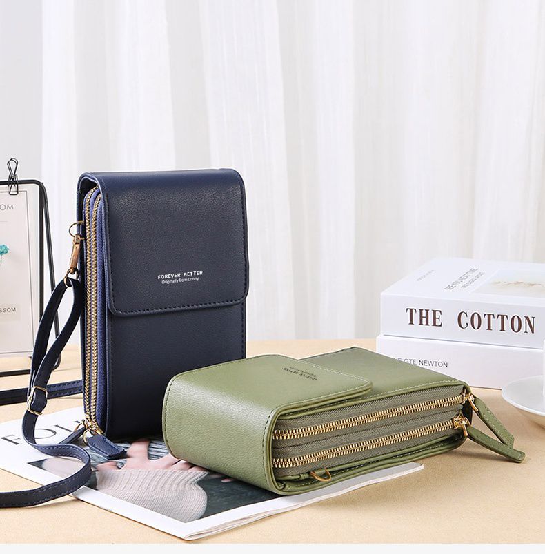 簡約可觸屏大容量斜背手機包/斜背小包-豎款-淺紫色 (19x11x7cm)