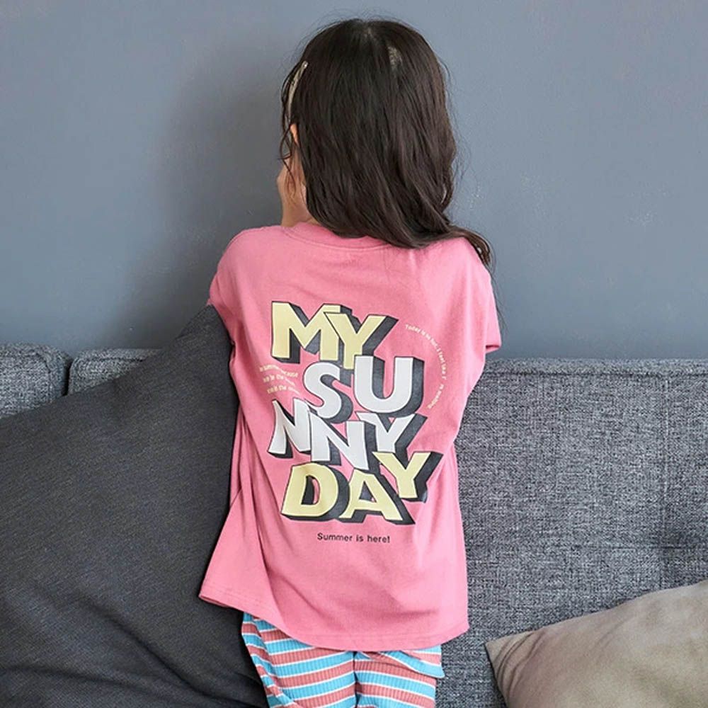 100%棉 夏季感印花短袖上衣-MY SUNNY DAY-粉紅