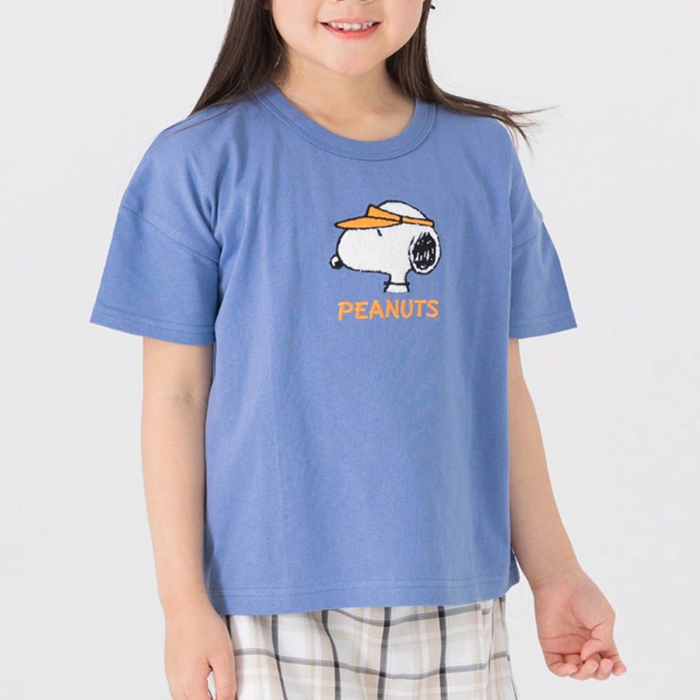 SNOOPY限定短袖上衣-戴遮陽帽-煙燻藍