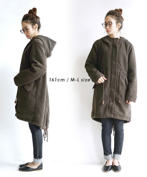 日本 zootie - SunnyHeat 保暖蓄熱泰迪熊收腰長版連帽外套-象牙白