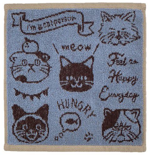 日本 Stream - 100%棉印花手帕/方巾/擦手巾-企鵝滑冰-水藍 (25x25cm)