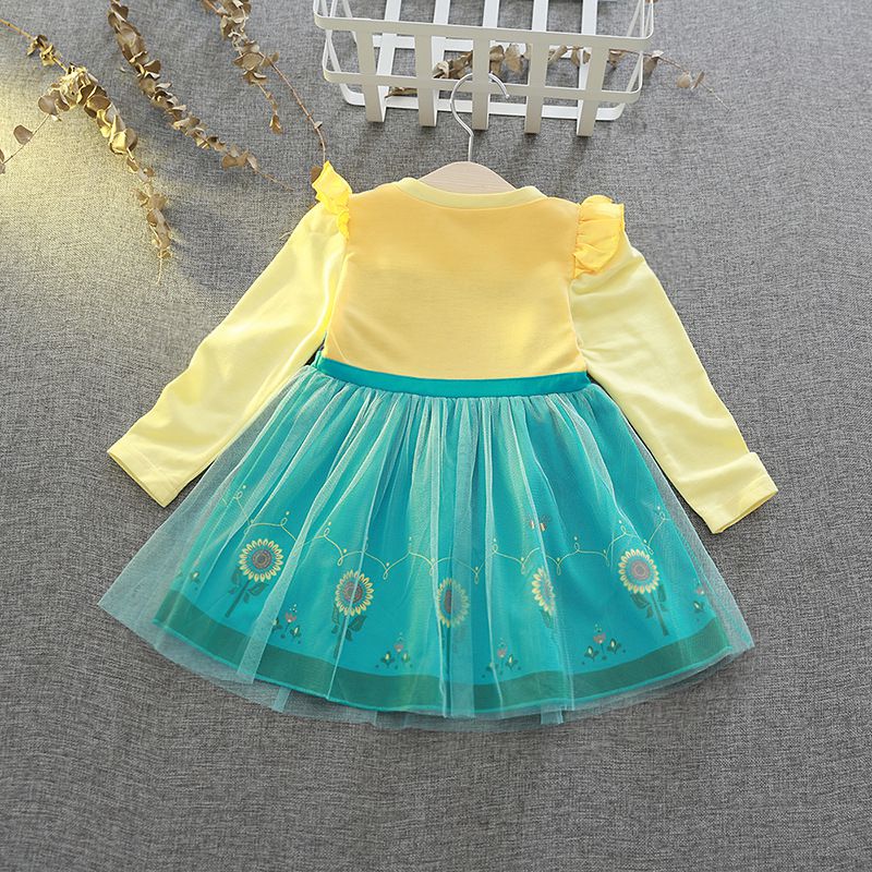 長袖造型公主裙-黃綠色