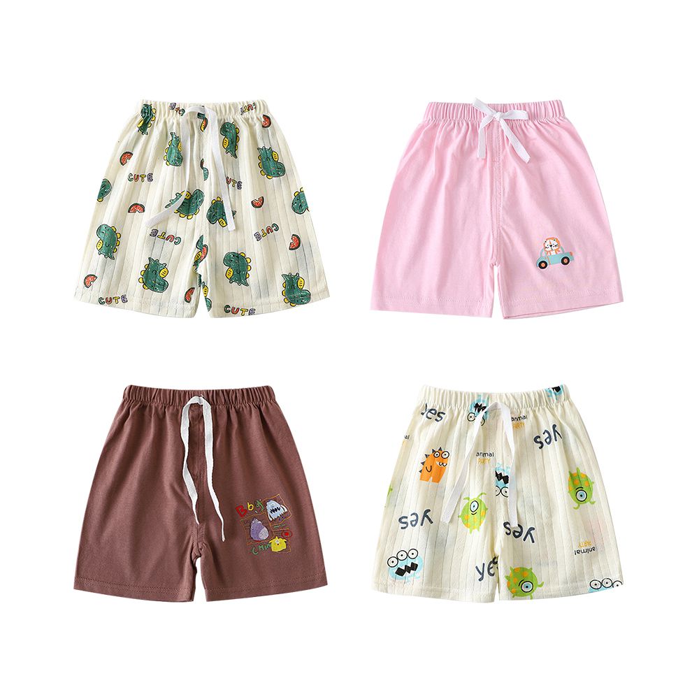 純棉短褲 兒童短褲 褲子可開檔換尿布-滿版-草莓熊頭