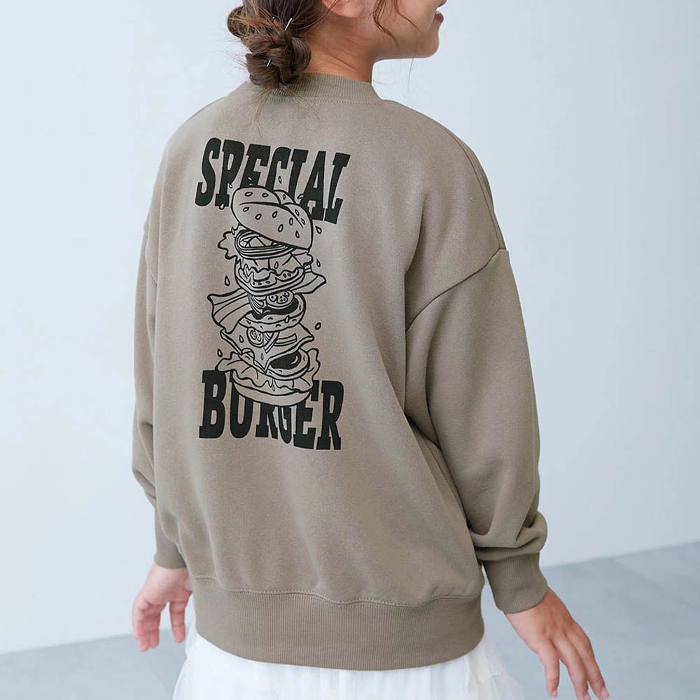 熱銷定番 印花縮口長袖上衣-漢堡-灰杏