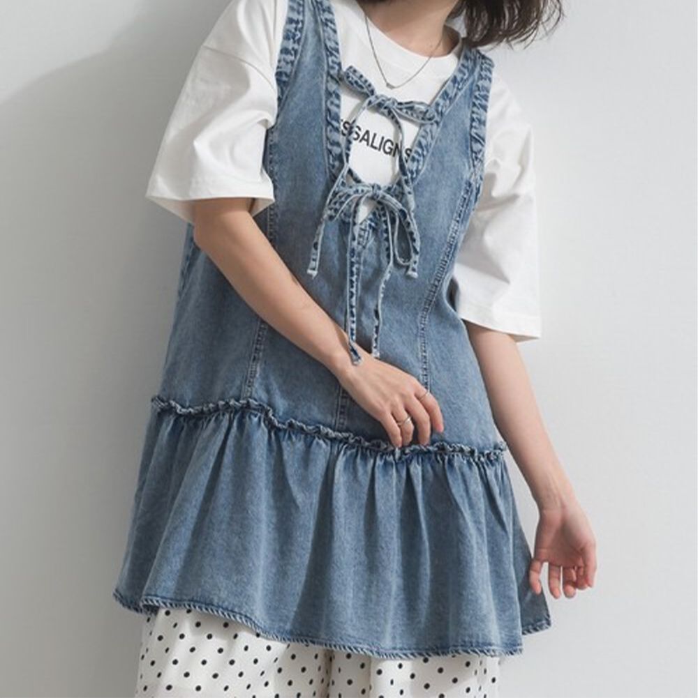 接觸冷感 天絲柔軟丹寧2way造型感背心-中藍