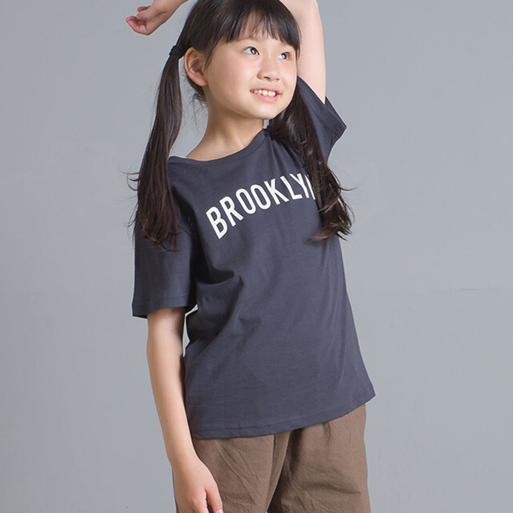 日本 OMNES - 棉麻舒適透氣印花短袖上衣(兒童)-深藍