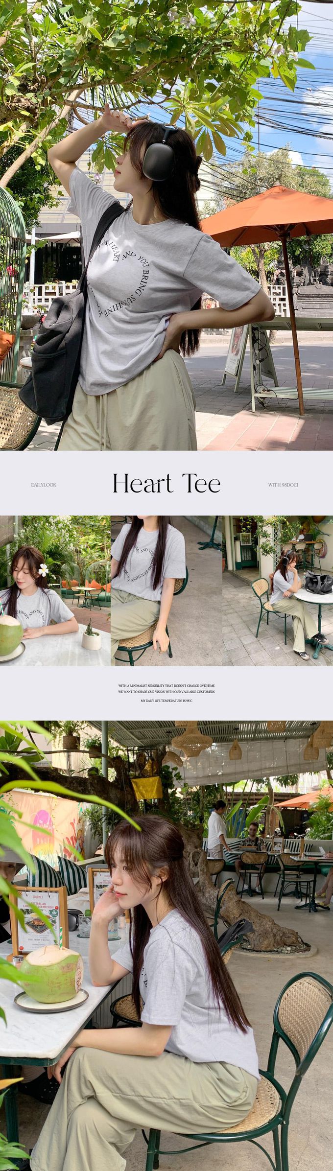 韓國 98doci - 愛心型文字印短袖上衣-白灰