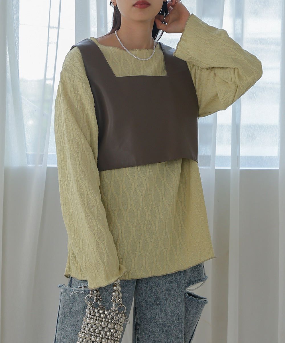 日本 Bab - 質感波紋薄長袖上衣-黑