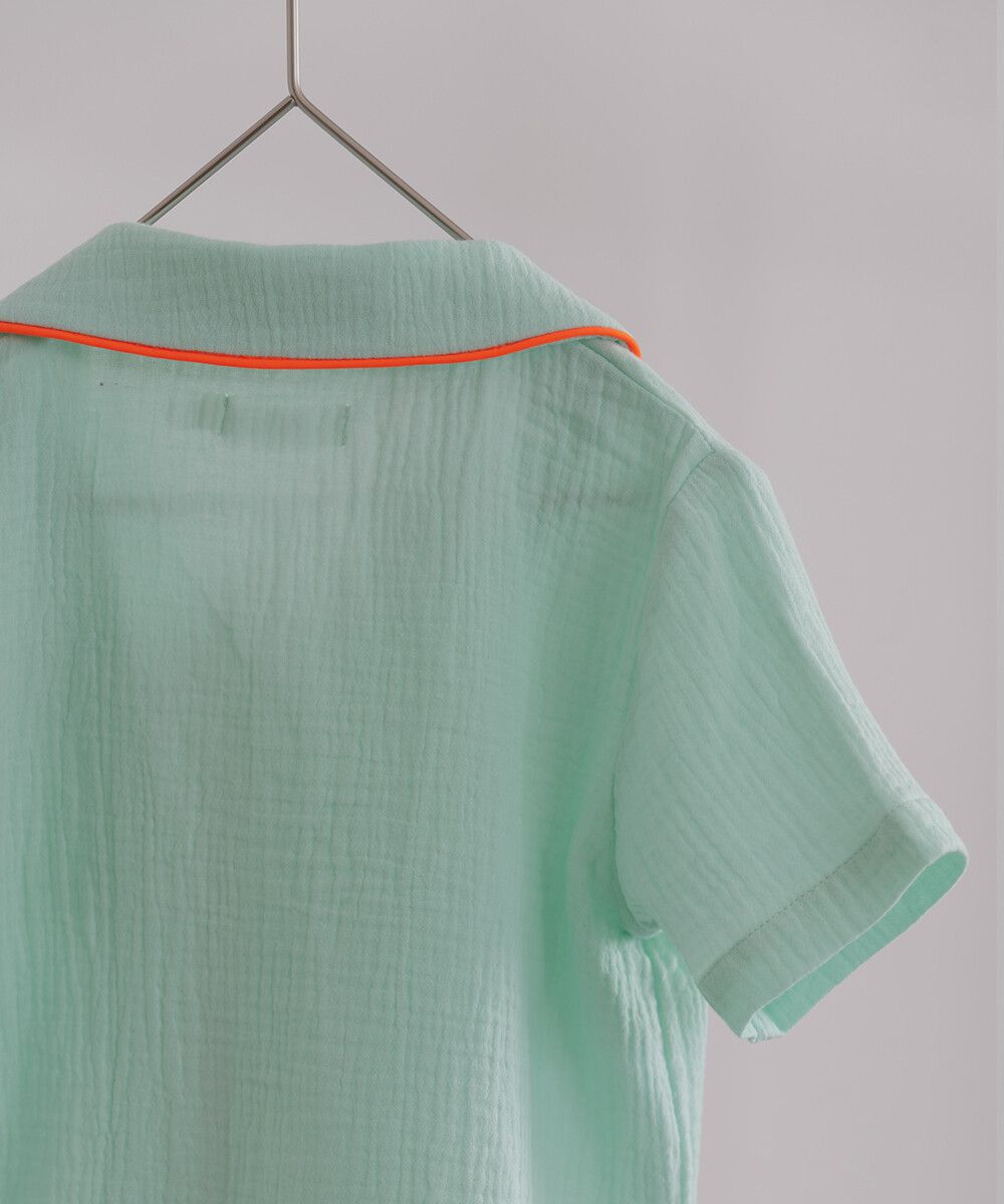 日本 riziere - 二重紗繽紛撞色滾邊家居服/睡衣-粉x藍