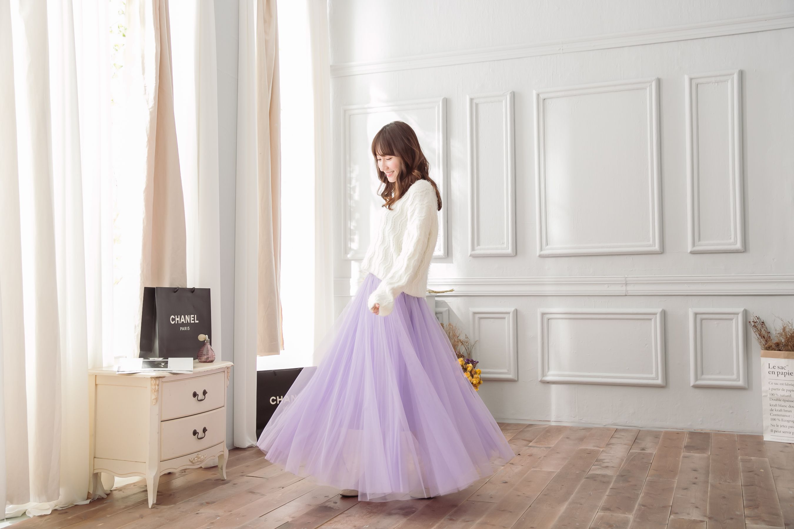 Peachy - 獨家訂製綿柔法式浪漫三層蓬紗裙-三層蓬版-薰衣草紫 (F)